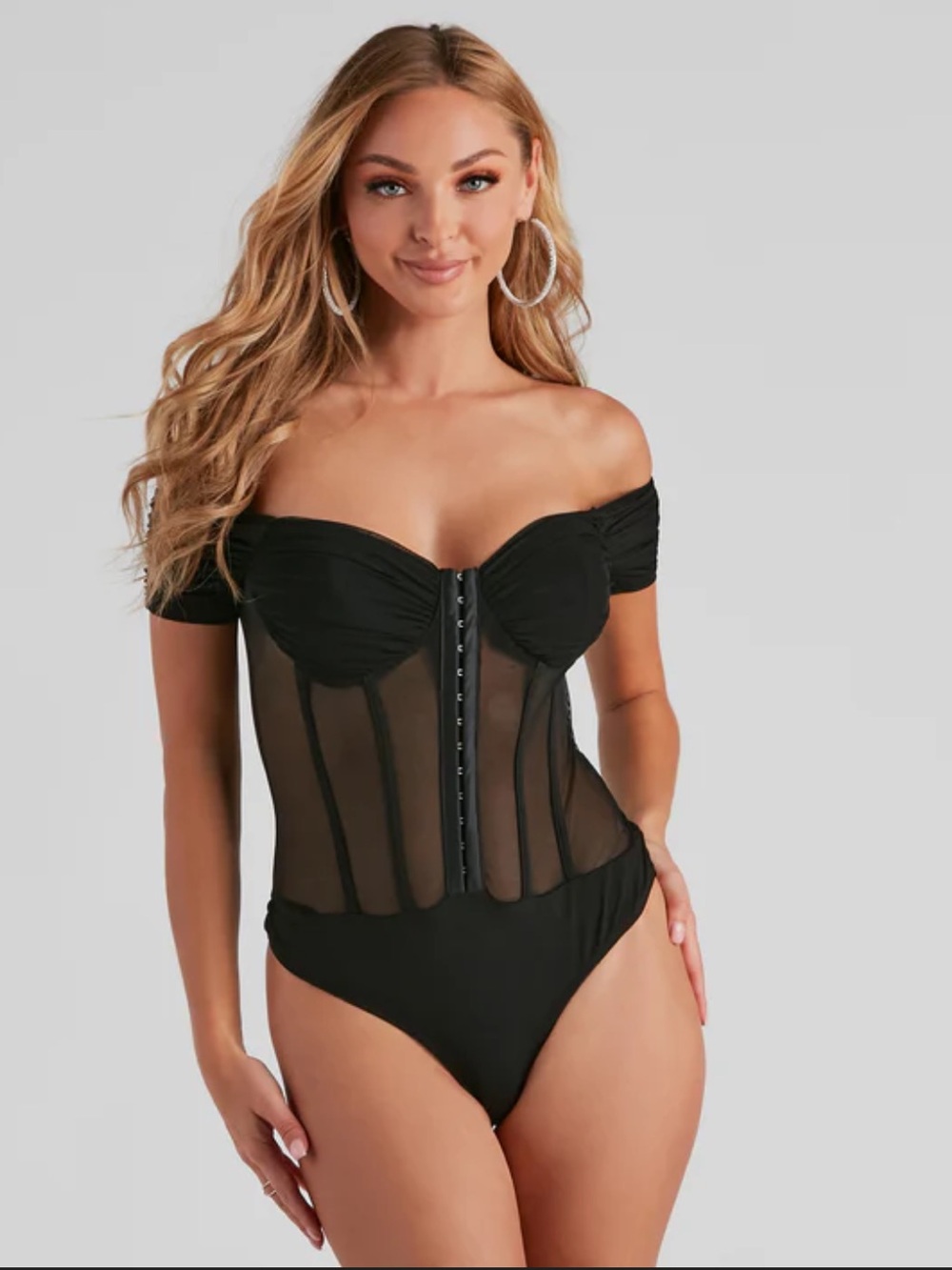 Windsor Black Off-Shoulder Corset Bodysuit